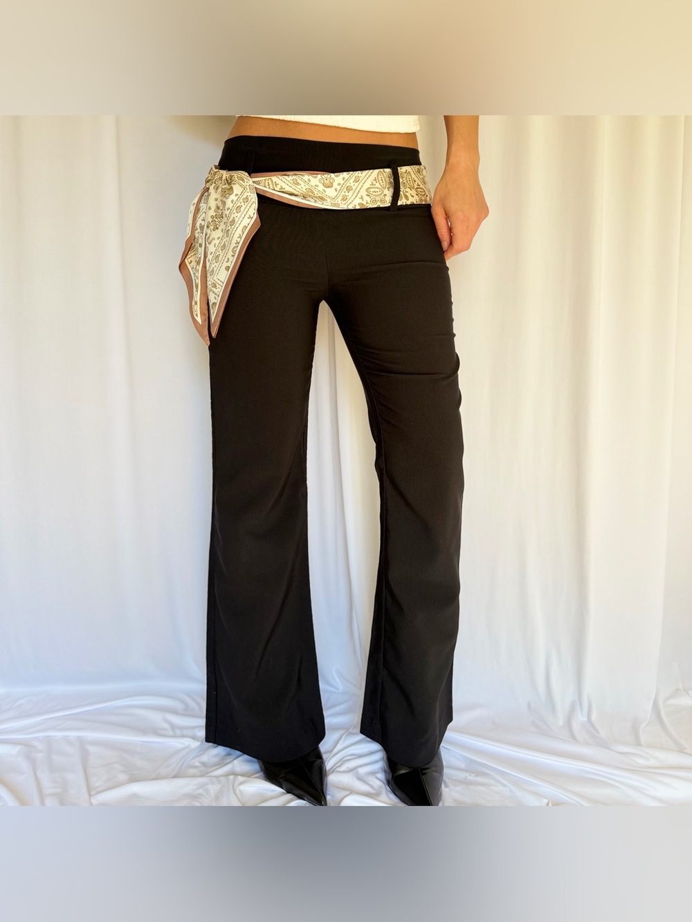 Y2K Vintage Valia Black Pointe Trouser Dress Pants Low-Rise Flare Office Siren 5